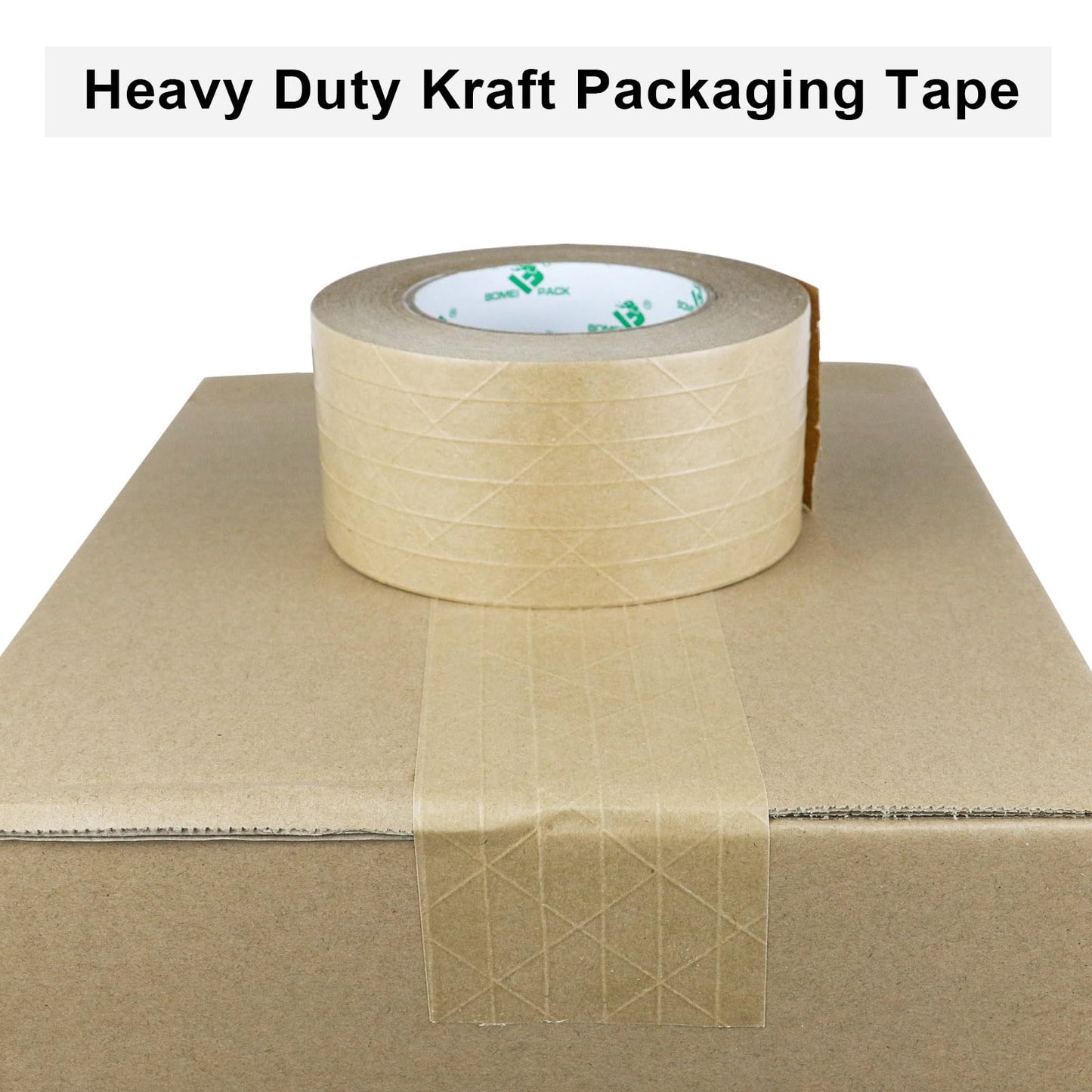 BOMEI PACK Wide Brown Reinforced Kraft Paper Packing Tape 3inch, 2Rolls Self Adhesive Paper Gummed Packing Tape, for Heavy Duty Packaging, Shipping, Moving and Storage, 3InchX55yds