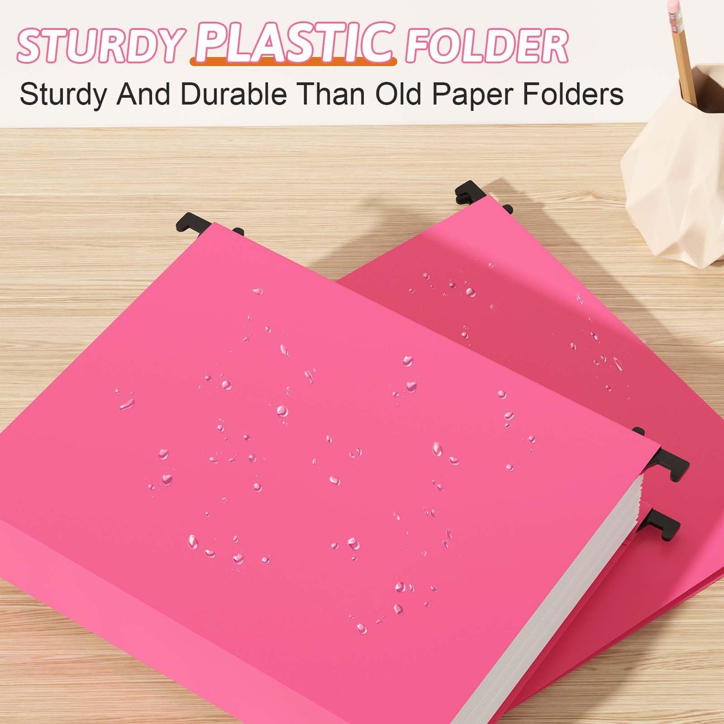 Nordun Extra Capacity Plastic Hanging File Folder Letter Size,12 Pack Reinforced Hang Folders with Heavy Duty 2 Inch Expansion,Pink Hanging File Folder Designed for Bulky Files