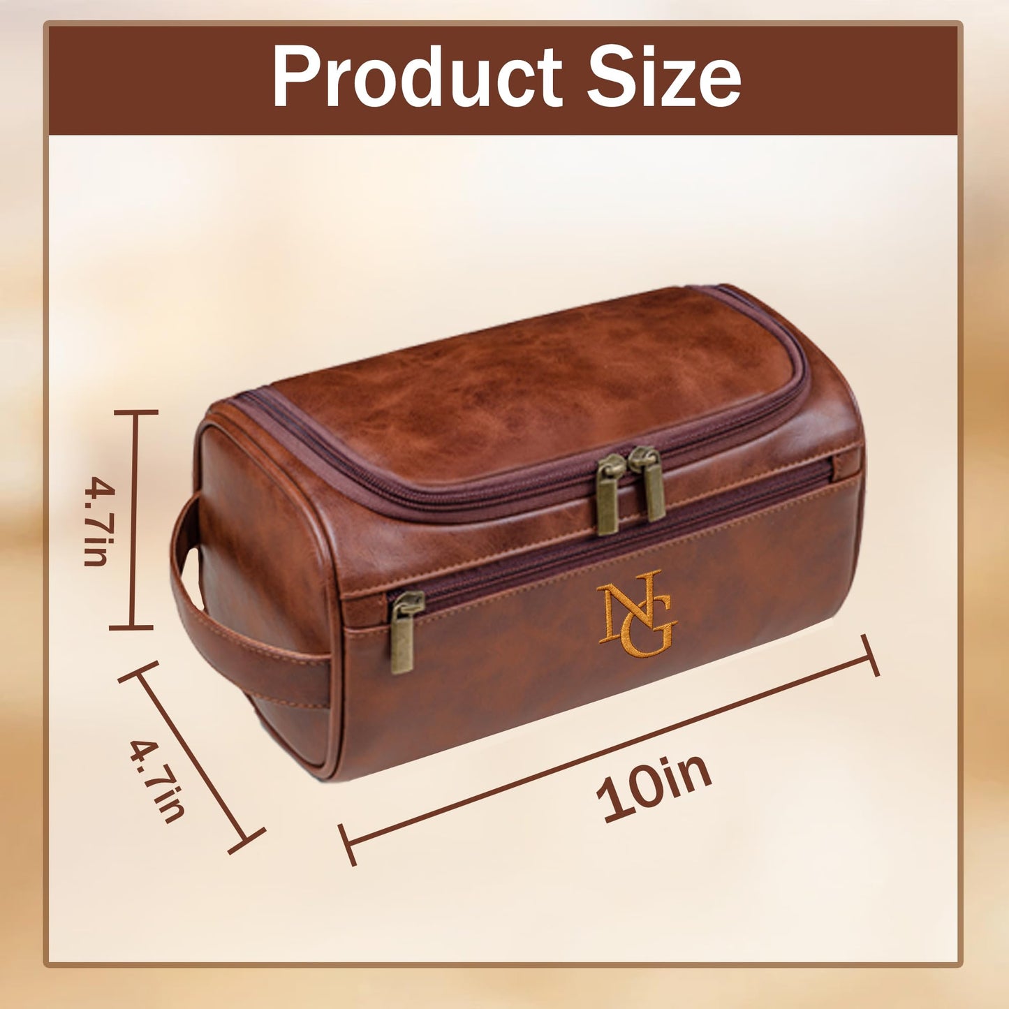 Personalized Toiletry Bag for Dad, Custom Embroidery with Name Letter PU Leather Waterproof Toiletry Organizer Dopp Kit Travel Essential for Dad Husband Grandpa Father's Day Anniversary(Dark Brown)