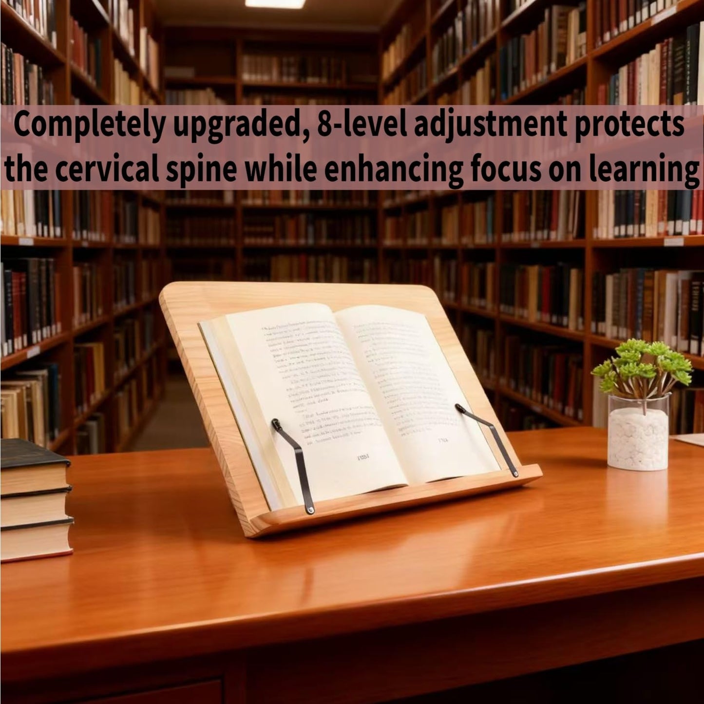 Reading Rack Wooden Bookshelf - Book Stand Foldable with 8 Adjustable Positions and Page Clips,Suitable for cookbooks、iPads、laptops、Sheet Music、and Reading Stands (11x7.9inch)