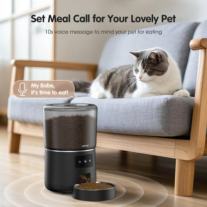 UPOTGP Automatic Cat Feeder, Cat Food Dispenser 4L, 2.4G WiFi Cat Feeder Automatic 1-10 Meals, 1-9 Portions/Meal Timed Cat Feeder, Automatic Pet Feeder for Cats Dog with Stainless Steel Feeding Bowl