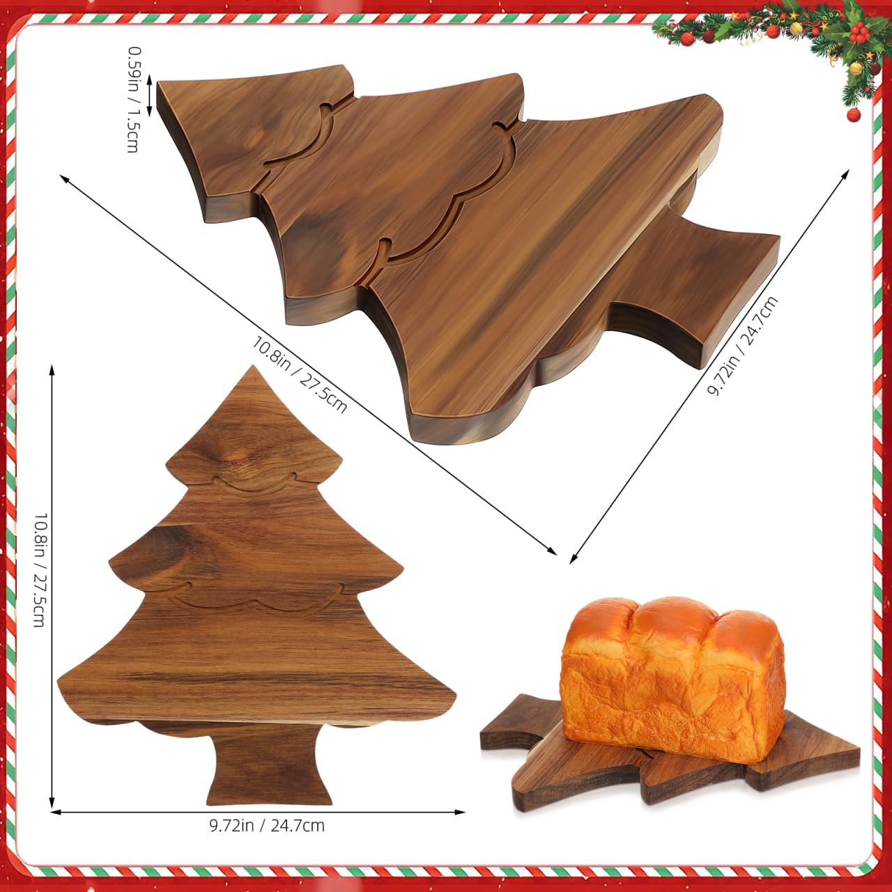 JECOMPRIS Wooden Christmas Tree Shaped Board: 11x9.8in Xmas Tree Serving Tray for Holiday - Charcuterie Board with Handle for Pizza Butcher Block Cheese Vegetables Fruit Salad