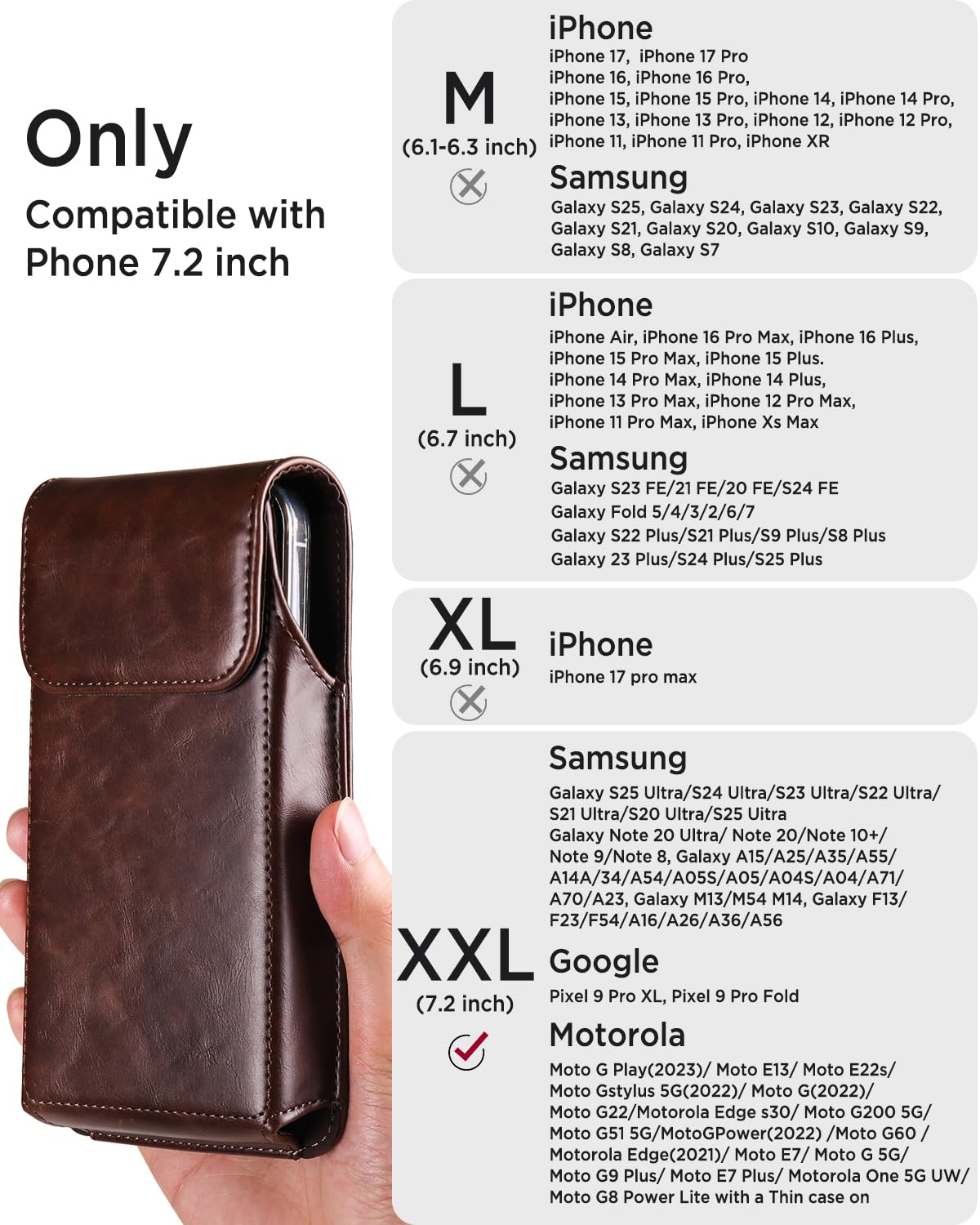 Miimall Leather Phone Holster for Galaxy S26 Ultra S25 Ultra S24 Ultra S23 Ultra S22 Ultra S21 Ultra, Universal Phone Case with Loop for Motorola Moto G Stylus 5G Moto G Play 5G, Dark Coffee-XX-Large