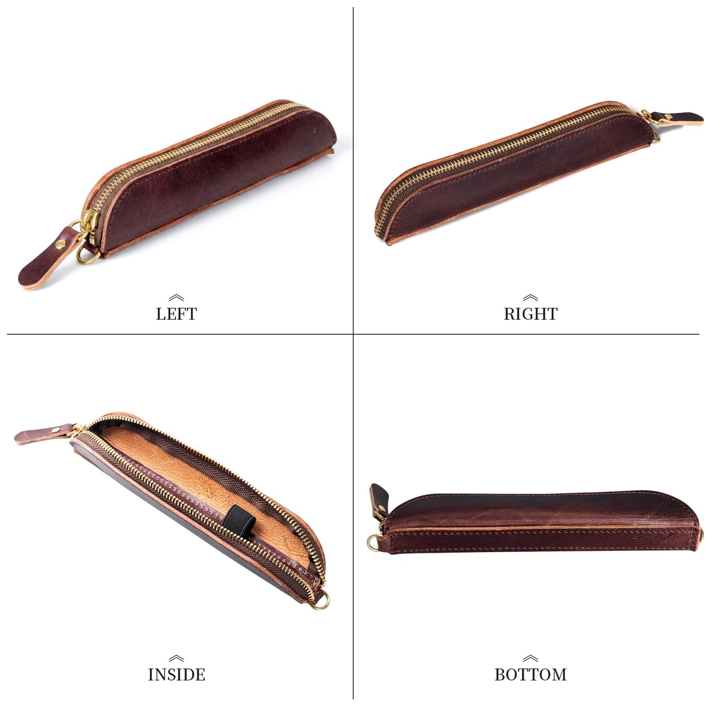 Gexmil Genuine Leather Pen Case, Full Grain Leather Mini Pencil Holder, Hand-made Stationery Bag for Work & Office, Vintage Style, Vegetable Tanned Leather