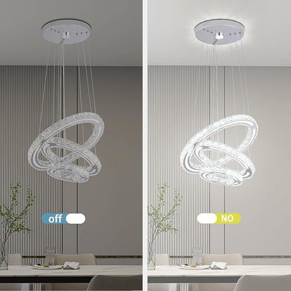 FRIXCHUR LED Chandeliers Crystal Chandelier Modern Ceiling Light Fixture 3 Ring Adjustable Pendant Light Chandelier for Bedrooms Living Room Dinning Room (Cool White)