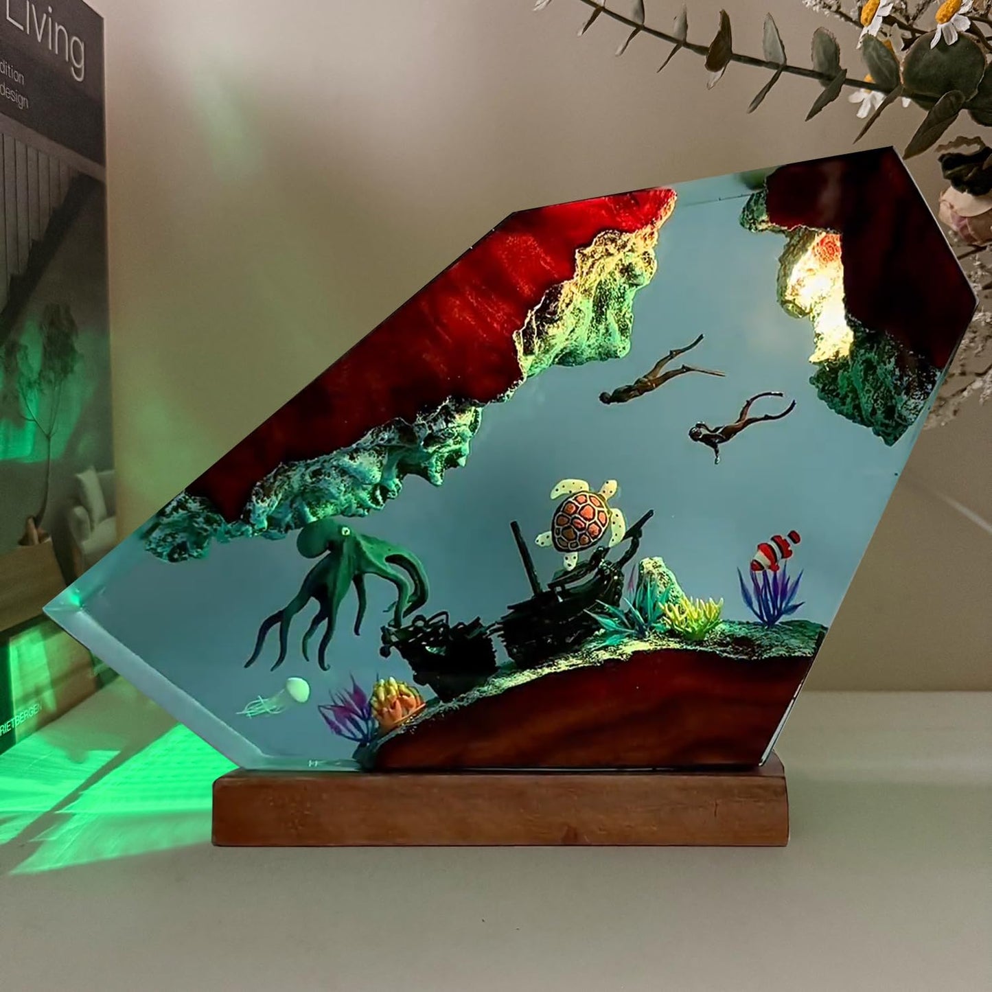 Octopus Ocean Resin Lamp - Handmade Resin Night Light with USB Port, Variable Lights, Octopus Gifts and Decor, Ocean Enthusiast Collectibles, Unique Birthday Gifts for Father Him Her (6"x4")