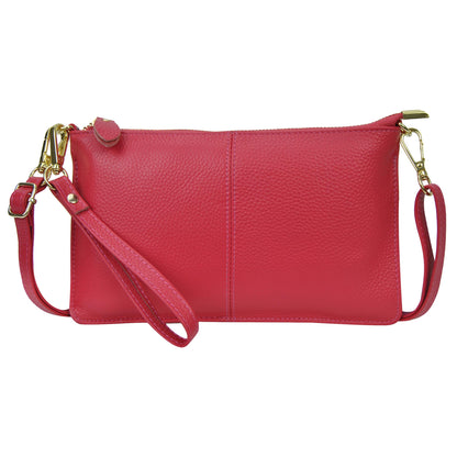 NGIL Women Genuine Leather Crossbody Wristlet, Women's Handbag, Chic Shoulder Bag Small Wristlet Wallet, Golden Accent Zipper (Hot Pink, Medium)