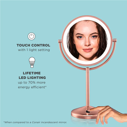Conair Lighted Makeup Mirror, LED Vanity Mirror, 1X/8X Magnifying Mirror, Battery Operated in Brushed Nickel