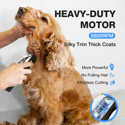 FuzzyFix Dog Clippers for Grooming for Thick Heavy Coats, Professional Low Noise Dog Grooming Clippers Supplies Kit Rechargeable Stainless Steel Hair Trimmer with Ceramic Blade for Dogs Cats Pet