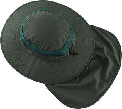 Outdoor UPF50+ Mesh Sun Hat - Wide Brim Fishing Hat with Neck Flap for Men & Women