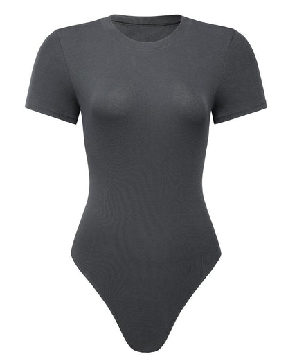 AUROLA Everyday Crew Neck Bodysuits Shirts,Going Out Short Sleeve Casual Basic Stretchy Fashion One Piece,Grey Nights,S