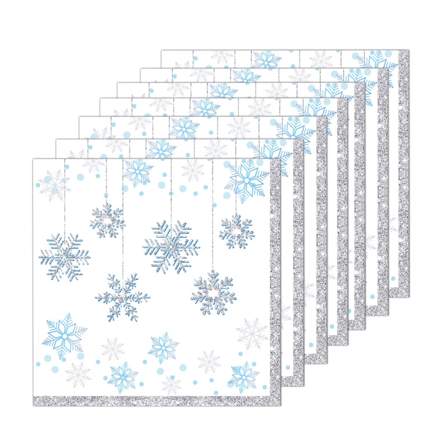 Dulousia Snowflake Napkins, Disposable Wonderland Party Paper Napkins, Luncheon Blue White Snow Theme Party Decorations, Birthday Beverage Napkin, Winter Celebration Supplies, Unfolded 13x13in, 40Ct
