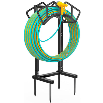Qatsrin Super Stable Garden Hose Holder, Detachable Water Hose Holders Stand Holds 160-Feet Freestanding Hose Storage Hanger Rack for Outside Yard Lawn Farm (Black)