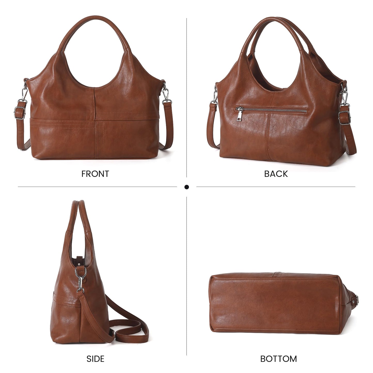 KOGTLA Vegan Leather Purses for Women with Detachable Satchel Strap, Ladies Handbags, Tote Hobo Bags with Top Handle Brown