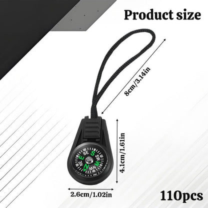 110 Pcs Mini Survival Compass Outdoor Camping Hiking Pocket Compass Mini Compass Party Favor for Paracord Bracelet Necklace Key Chain Outdoor Activities Hiking Accessory（Black）