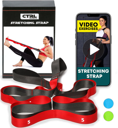 Stretching Strap with Loops - Non Elastic Stretch Band for Physical Therapy, Yoga Strap for Stretching Equipment, Stretch Bands for Exercise and Flexibility - Fascia, Hamstring & Leg Stretcher Belt