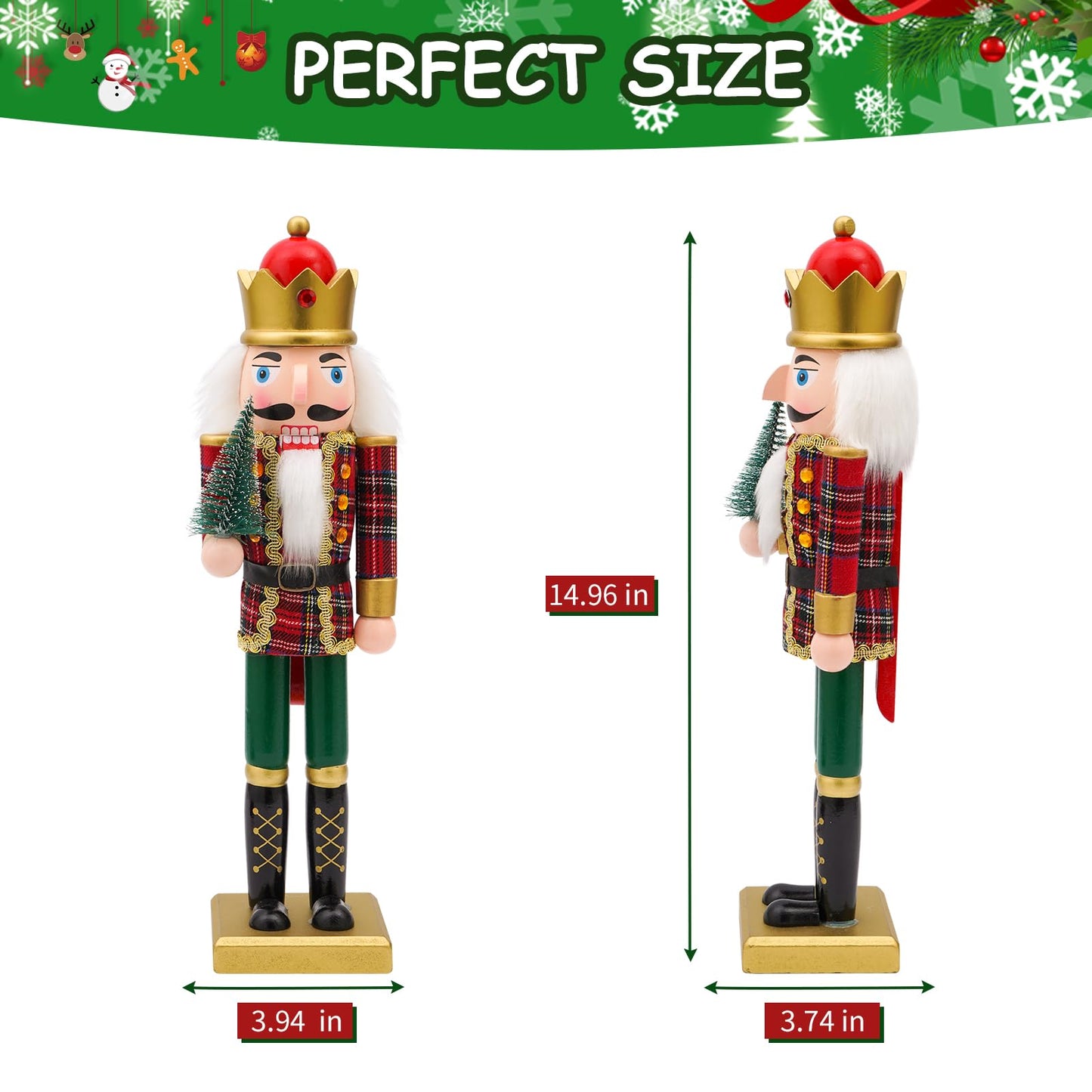 Tngan Nutcracker Christmas Decor, 14 inch Wooden Nutcrackers Figures, Handcrafted Collectible Christmas Nutcracker Decor for Tabletop, Shelves Ornaments(Christmas Tree)
