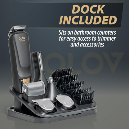 OLOV For Man Beard Trimmer, 21 Piece All-in-One Mens Grooming Kit and Hair Clipper, Nose, Ear,Body and Face, Electric Razor with USB Recharge Dock