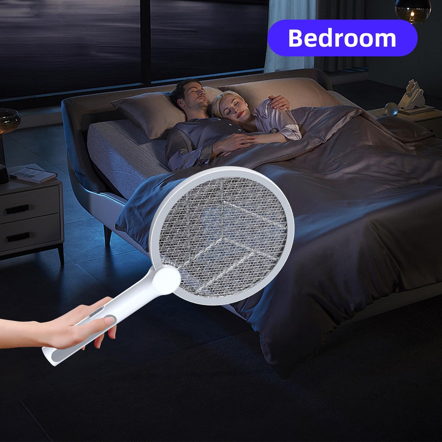Electric Fly Swatter, 4000V Bug Zapper Racket, 2 in 1 Indoor Outdoor Mosquito Killer with 3-Layer Safety Mesh, Fly Zapper Racket with USB Rechargeable Base for Pest Insect Control 2 Pack