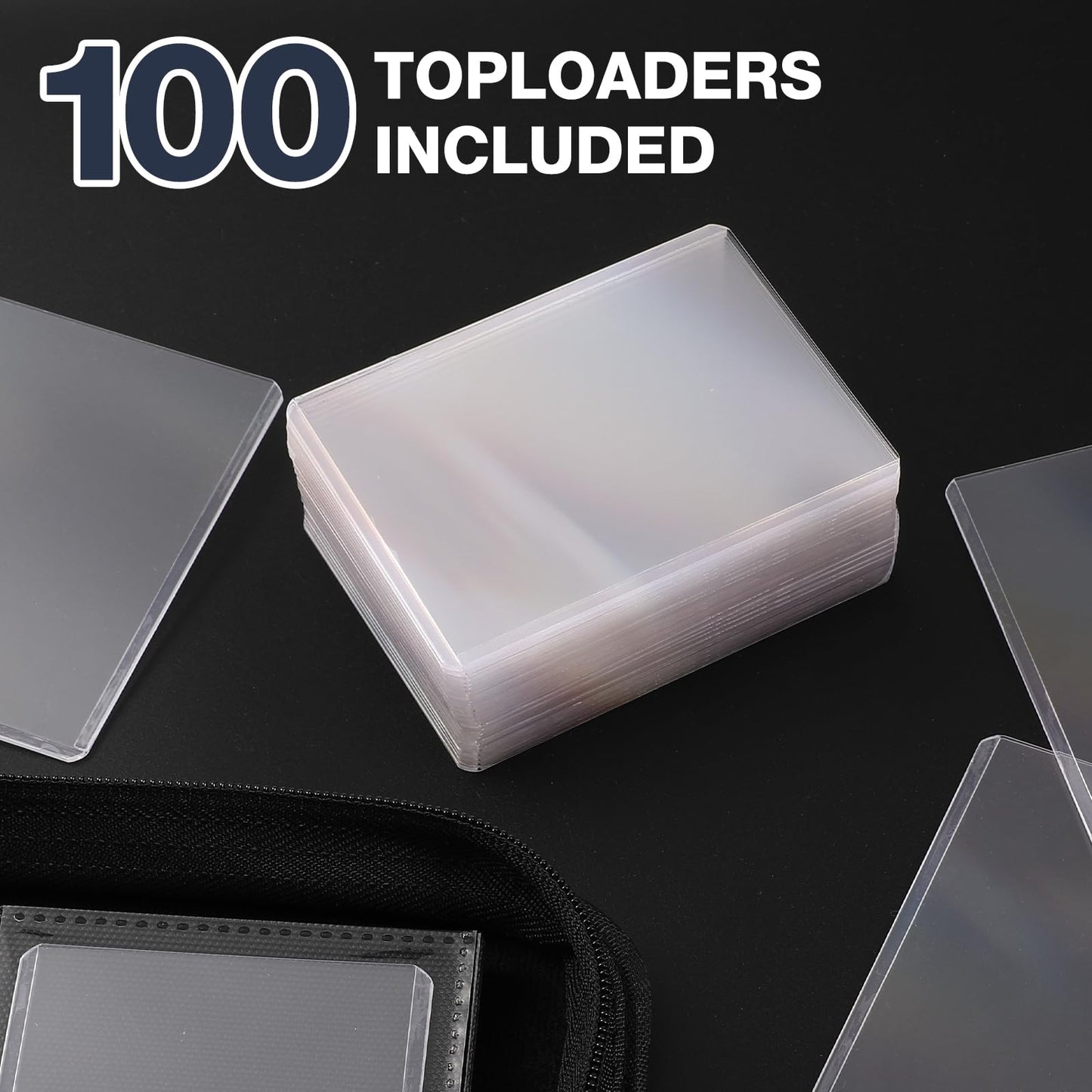 Toploader Binder, Holds 360 Toploader, 100 Toploaders INCLUDED, 9-Pocket PU Cover Top Loader Binder for 3" x 4" Rigid Toploaders, Ringless Double-Sided Toploader Card Binder for TCG, Sport Cards