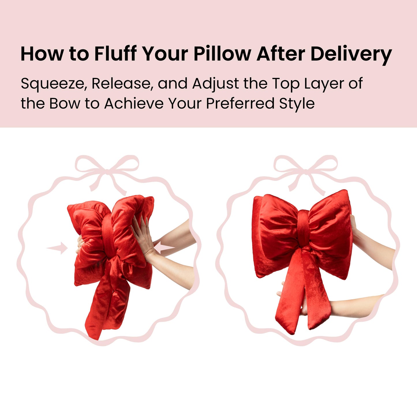 AELS Bow Pillow Decorative Throw Pillow Set of 2, Shining Velvet Cute Pillow Cute Pillow for Valentine's Day, Wedding, Christmas, Living Room, Bedroom, Nursery Decor, Red