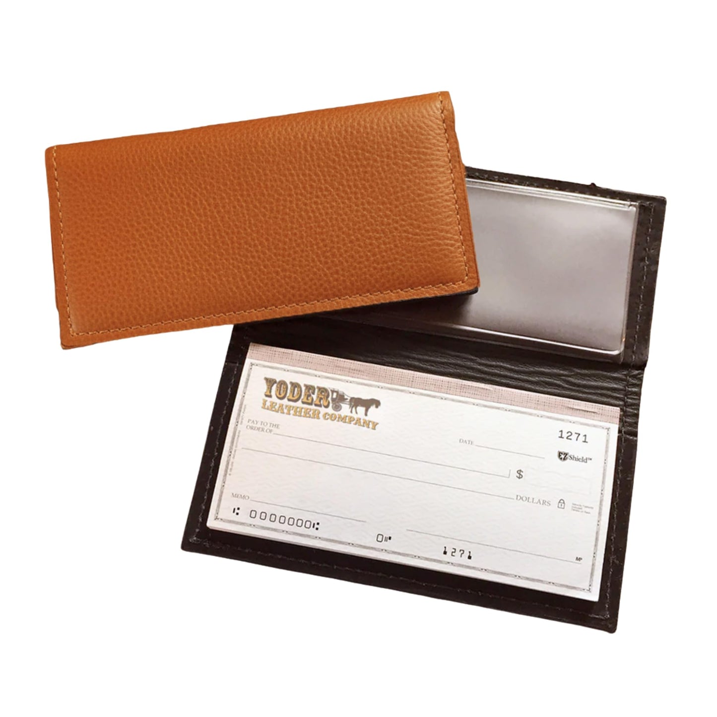Yoder Leather Company Genuine Bison Leather Checkbook Cover for Men & Women (Brown)