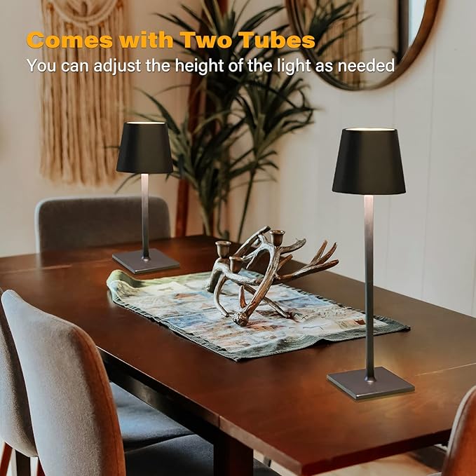 2 Pack Cordless Table Lamps, 3 Colors Stepless Dimming, 5000mAh Rechargeable Battery LED Desk Lamp for Bedroom/Couple Dinner/Desk/Cafe/Dining Room/Terrace