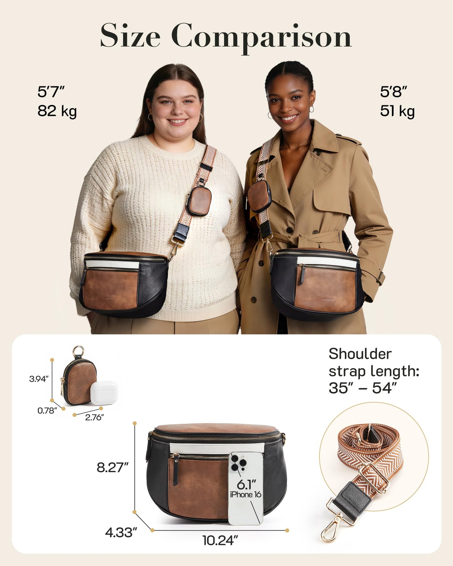Missnine Crossbody Bags for Women, Vegan Leather Purses for Women Bum Bag Small Shoulder Handbags