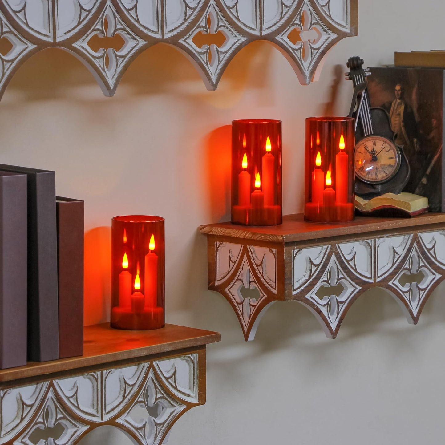 Zevanor 3 in 1 Flameless Taper Short Candles with 10 Key Remote Control and Timer, Battery Operated Pack of 2 LED Acrylic 3" x6" Red Pillar Flickering Warm Light