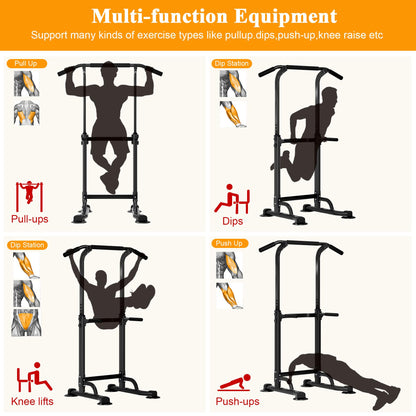 DlandHome Power Tower Pull Up Dip Station Multi-Function Fitness Equipment for Strength Training Adjustable Height Dip Stand for Home Gym, Black