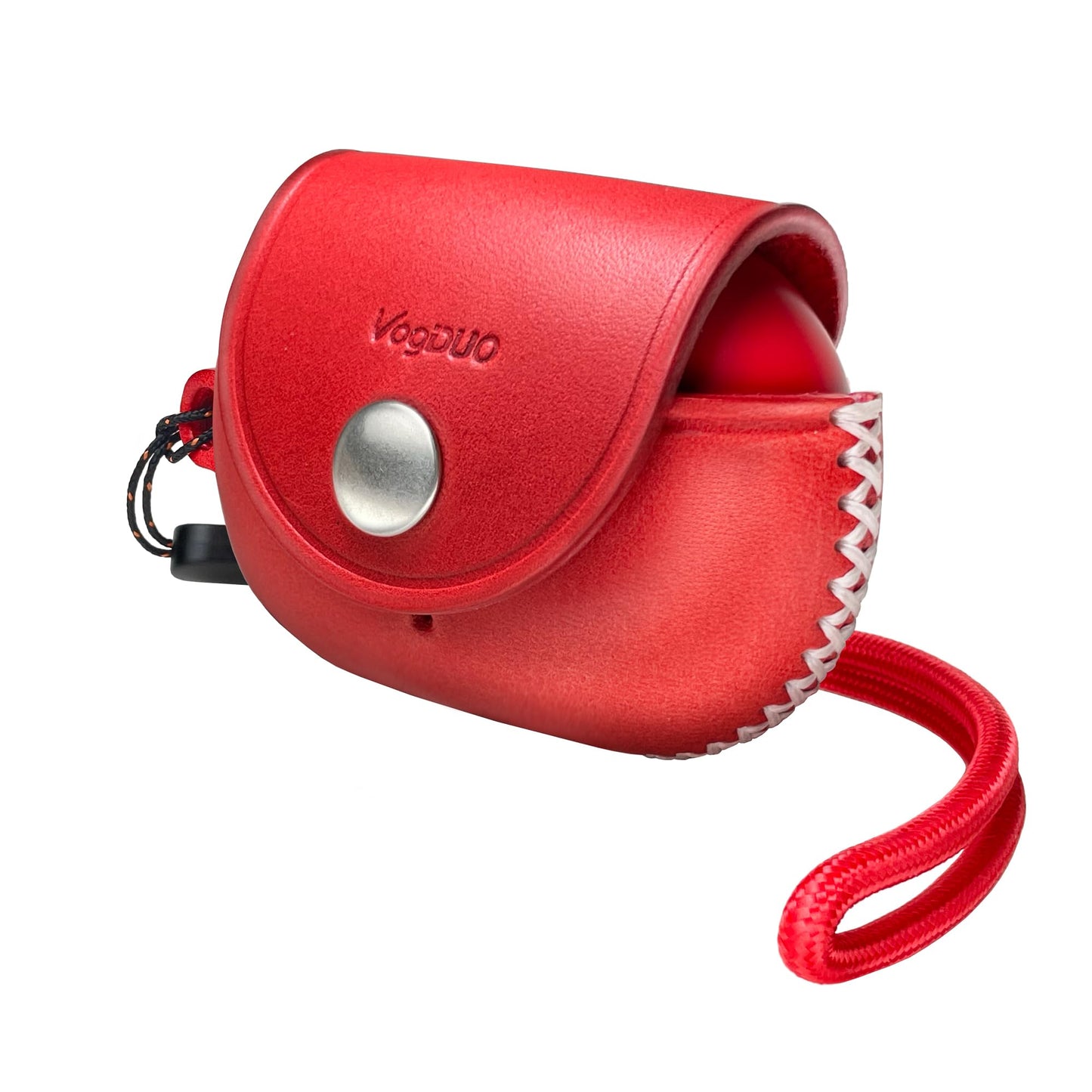 VogDUO Genuine Leather Beats Studio Buds Plus Case - Protective Full Cover Charging Slot Snap Holder with 5.9-inch Wrist Lanyard Strap, Compatible with Beats Studio Buds + (Red)