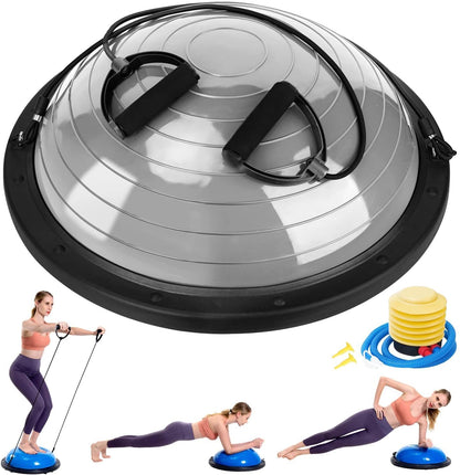 Zealty Half Balance Ball Trainer, Half Yoga Exercise Ball with Resistance Bands and Foot Pump, Balance Trainer for Stability Training, Strength Exercise Fitness, Home Gym Workout Equipment, Grey