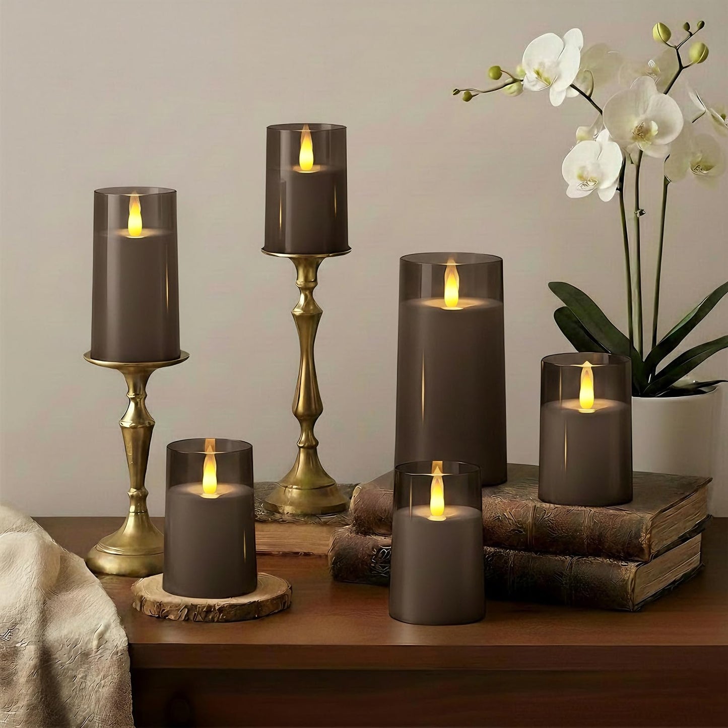 Raycare Flameless Electronic Pillar Candles with Remote Control and Timer- Battery Operated Realistic Flickering LED Fake Candle for Home, Wedding, Valentine's Day Decor, Grey,Set of 3(3"x4"5" 6")