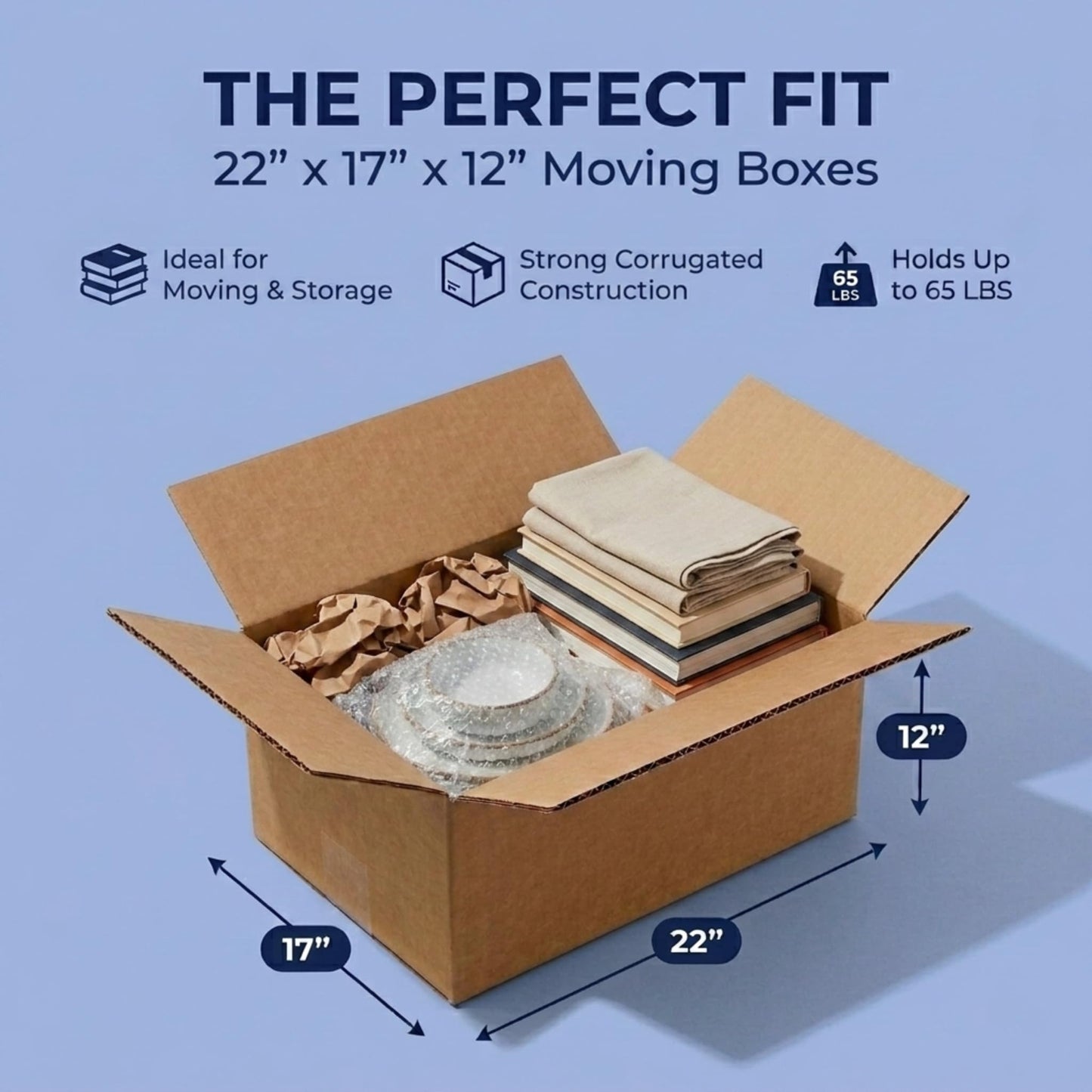 BOX USA Moving Boxes 22"L x 17"W x 12"H (10-Pack) Large - Corrugated Cardboard Box for Shipping, Mailing, Packing, Packaging and Storage