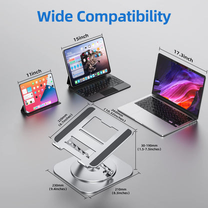 MCHOSE Adjustable Laptop Stand for Desk, Ergonomic Laptop Riser with 360° Rotating Base, Foldable Notebook Computer Holder Stand Compatible with MacBook Air Pro, Dell XPS, More 10-15" Laptops, Silver