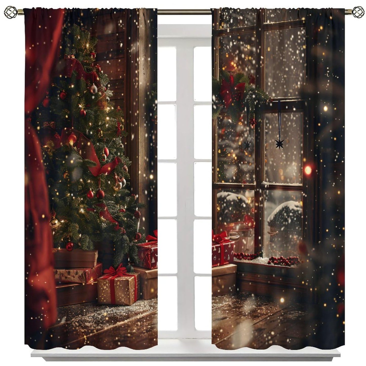 Merry Christmas Curtains Happy New Year Christmas Tree Snowflake for Living Room Bedroom Decor Window Drapes 42" W X 45" L