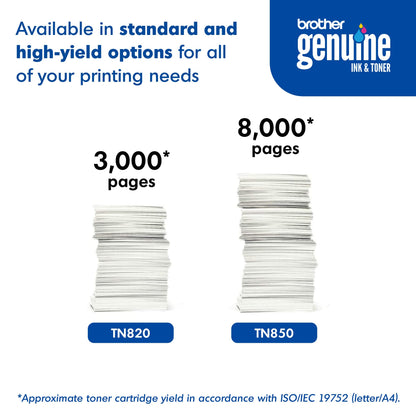 Brother Genuine High Yield Toner Cartridge, TN850, Replacement Black Toner, Page Yield Up To 8, 000 Pages, Amazon Dash Replenishment Cartridge