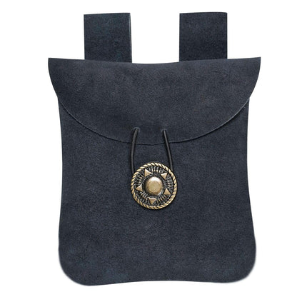Medieval Belt Bag Renaissance Suede Jewelry Belt Pouch LARP Costume Waist Bag Cosplay Costume Accessories - Midnight Navy Blue, 5.9" x 5.7"