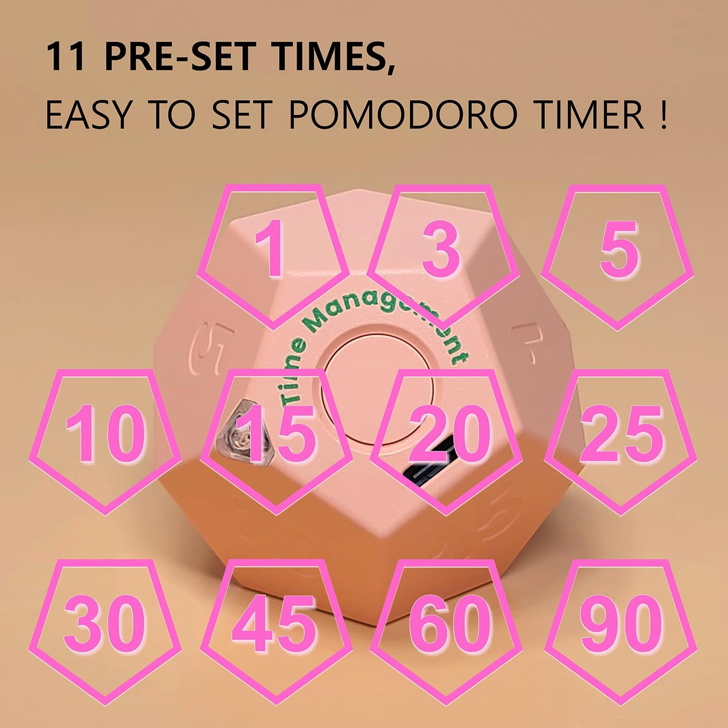 CREAVIVA Cube Pomodoro Timer - Flip to Start Countdown, Rechargeable Mini Productivity Timer for Study, Office, 11 Preset Times, Silent/Vibration, Time Management Tool for Kids & ADHD (Pink)