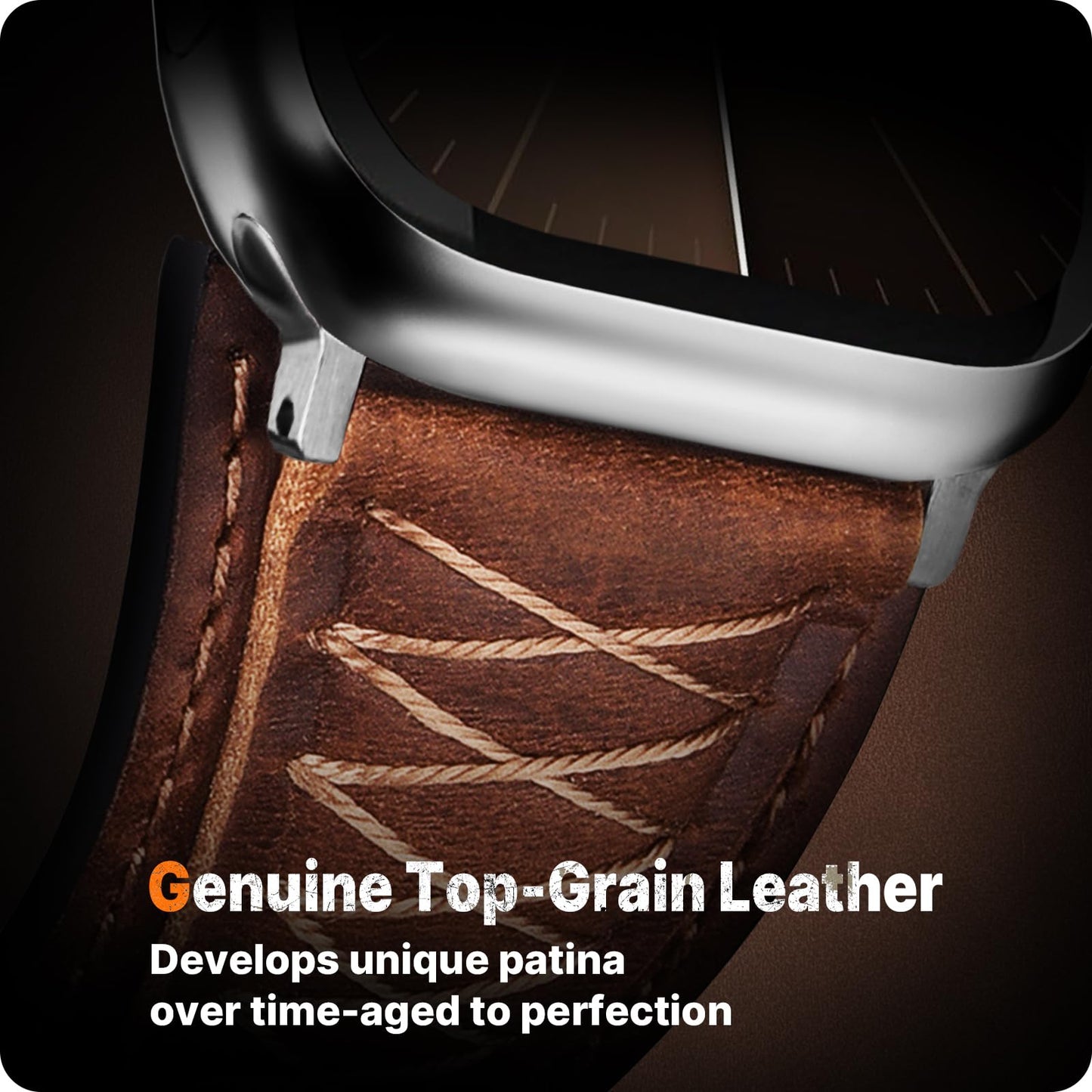 Fullmosa Leather Band Compatible with Apple Watch Ultra 3/2/1 Band 49mm 46mm 45mm 44mm 42mm Men, Top Grain Leather Replacement Strap for iWatch series 11 10 9 8 7 6 5 4 3 2 1, SE 3 2 1,Dark Brown+Silver