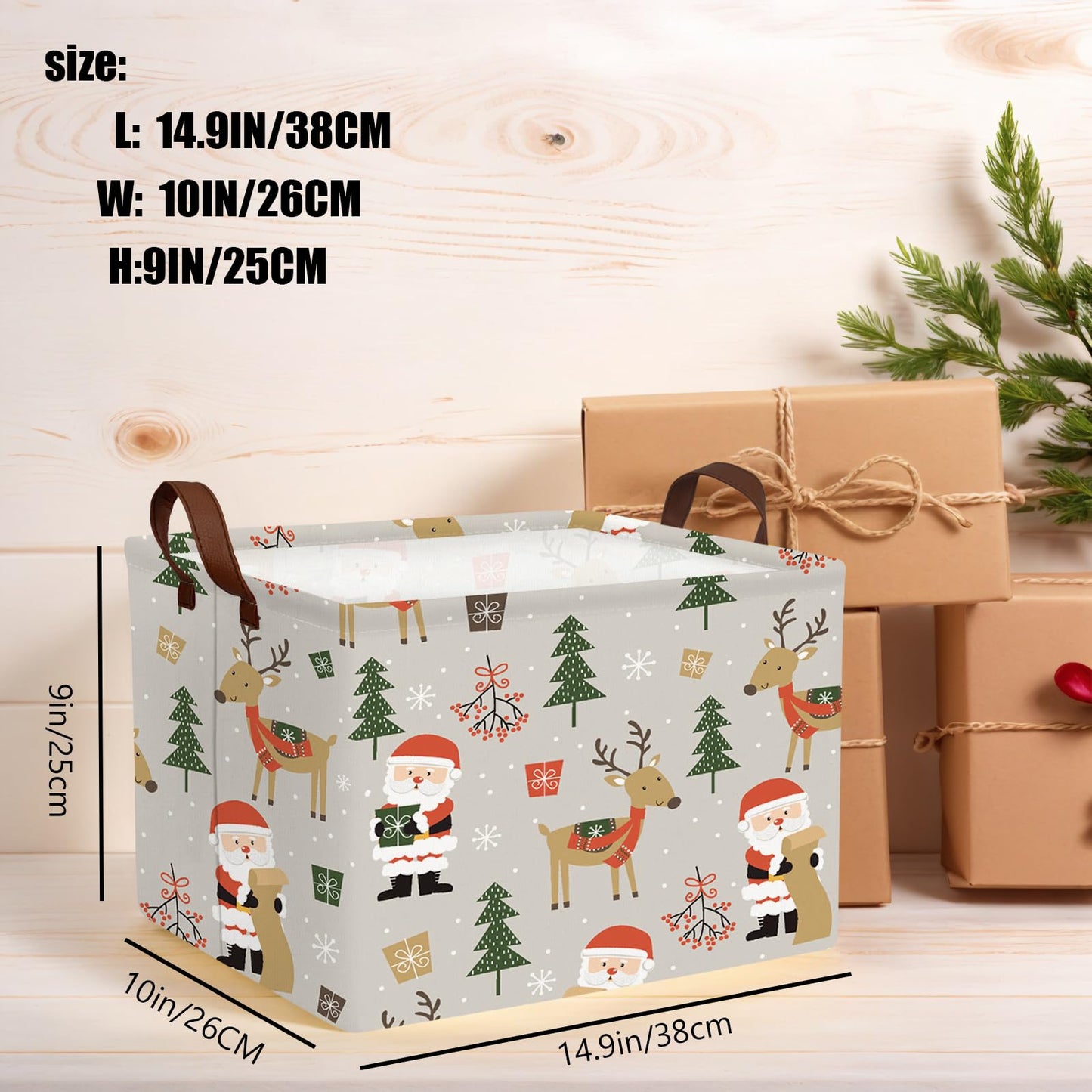 NIETEIN Large Kids Christmas Holiday Gift Empty Baskets Collapsible Families Holiday Storage Bin with Handle (Santa Claus Deer)