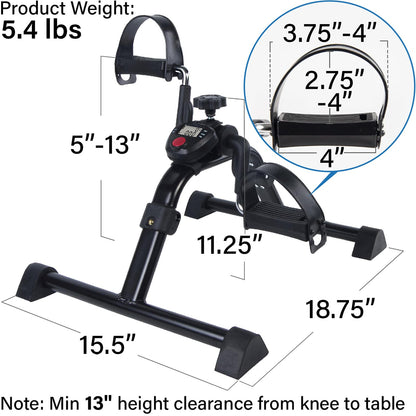 Vaunn Medical Under Desk Bike Pedal Exerciser with Electronic Display for Legs and Arms Workout (Fully Assembled Folding Exercise Pedaler, no Tools Required) , Dark