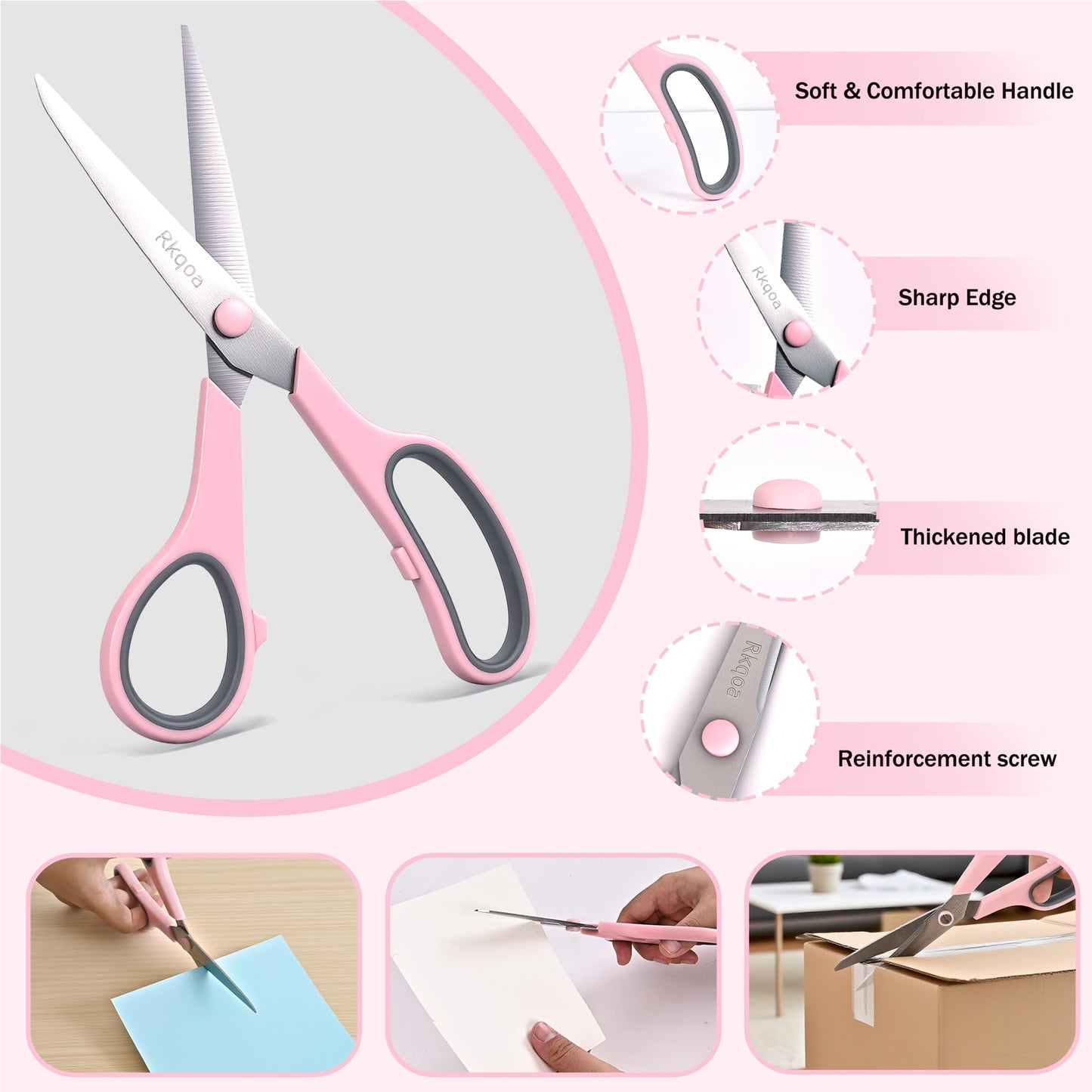 24 Black Scissors Bulk, Rkqoa 8" All Purpose Scissors Pack - Thick Sharp Shears for Office School Sewing Craft Supplies, Classroom Must have, Teacher/Class Scissor, Right/Left Handles