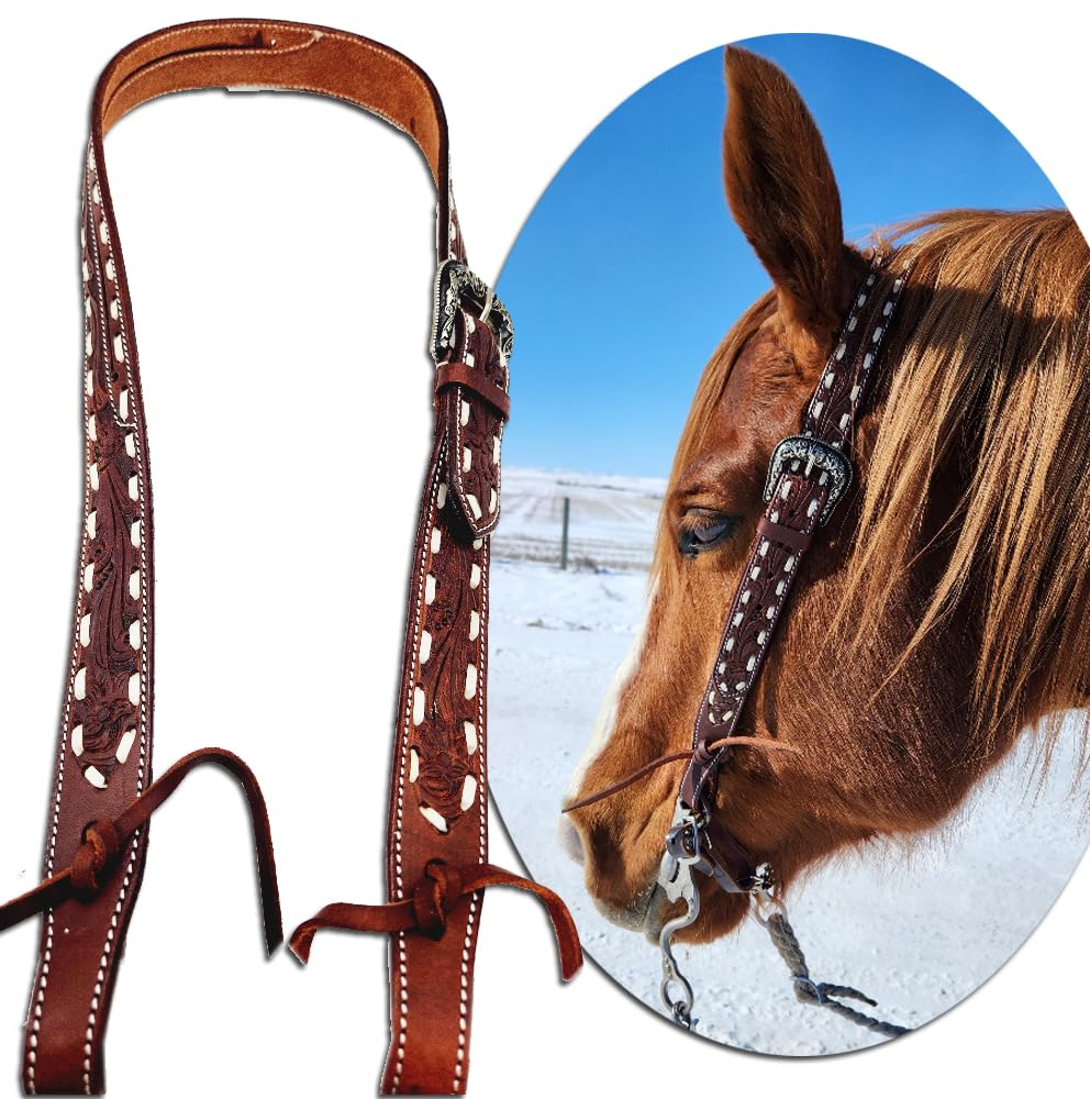 Ranch Hand Leather Split Ear Headstall - Western Horse Bridle with Buckstitch - Full Grain Leather Headstall for Quarter Horses, Rodeo & Ranch Use