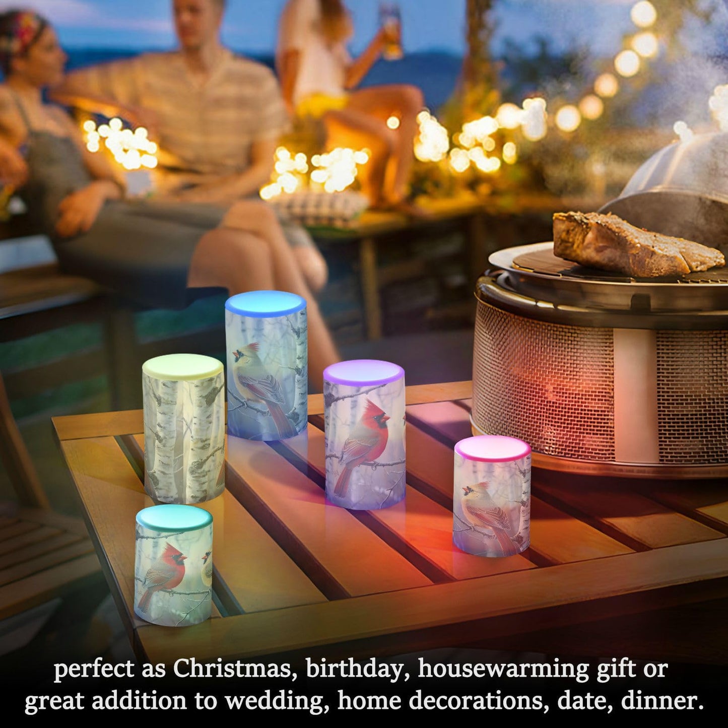ALAZA Autumn Winter Red Birds on Birch Tree Flickering Flameless Candles Battery Operated with Remote Timer,Tea Light Candles LED Pillar Votive Candles Set of 2 for Outdoor Indoor Decorations