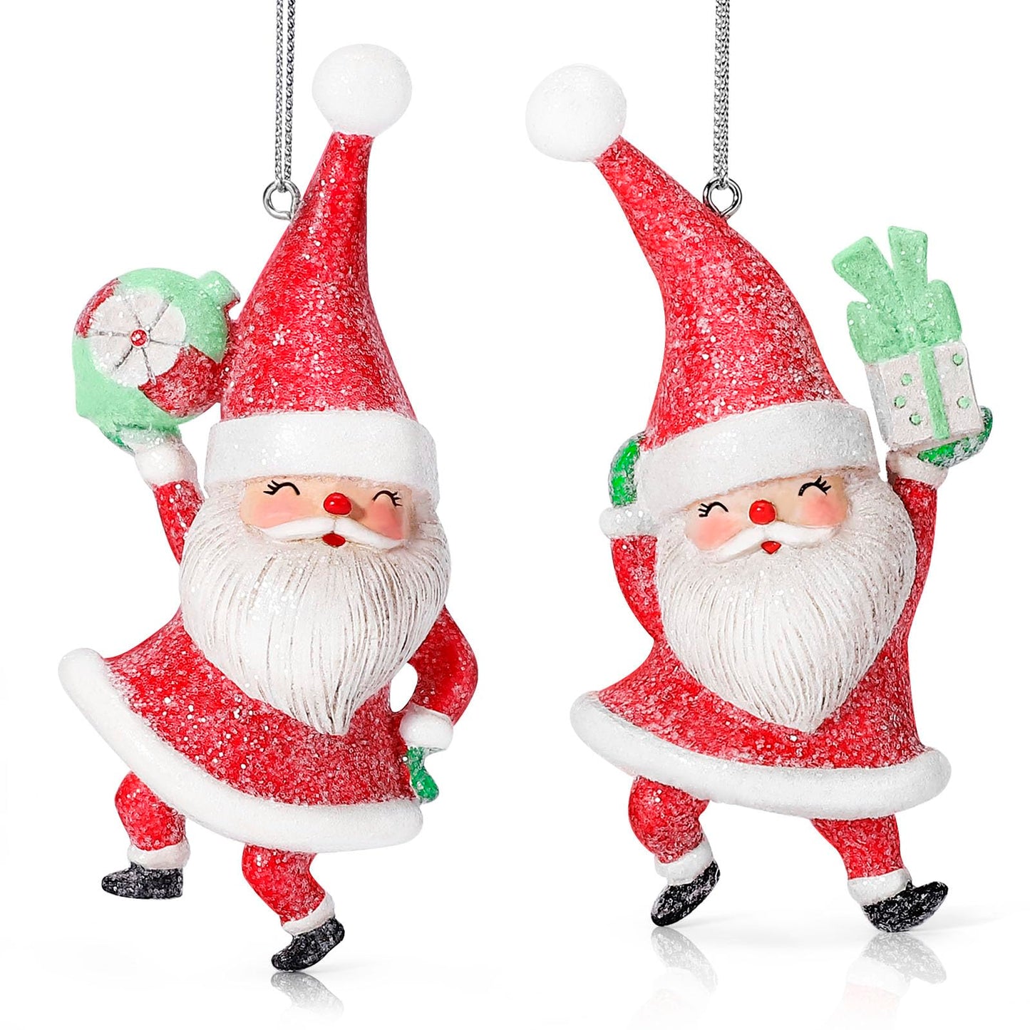 EnrichFun 2025 Figurines Christmas Decorations Resin Décor for Tree Hanging Ornament, Holiday Winter Indoor Home Table Decor Xmas Gifts, Santa Claus 2-Pack, 4 in