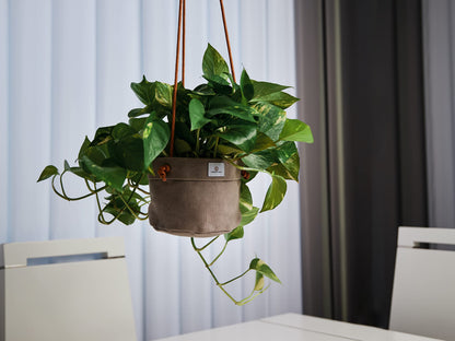 Concept Casa - Large Waxed Canvas Handmade Hanging Planter for Indoor/Outdoor Plants, Hanging Basket Plant Holder Stone Gray with Hook