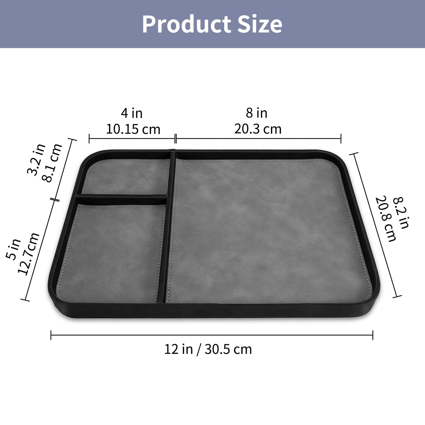 SITHON Valet Tray Trendy Organizer, Premium PU Leather Stylish and Organized Multifunctional Catchall Bedside Vanity Tray Nightstand Caddy Holder for Keys, Watch, Wallet, Jewelry and more (Black)