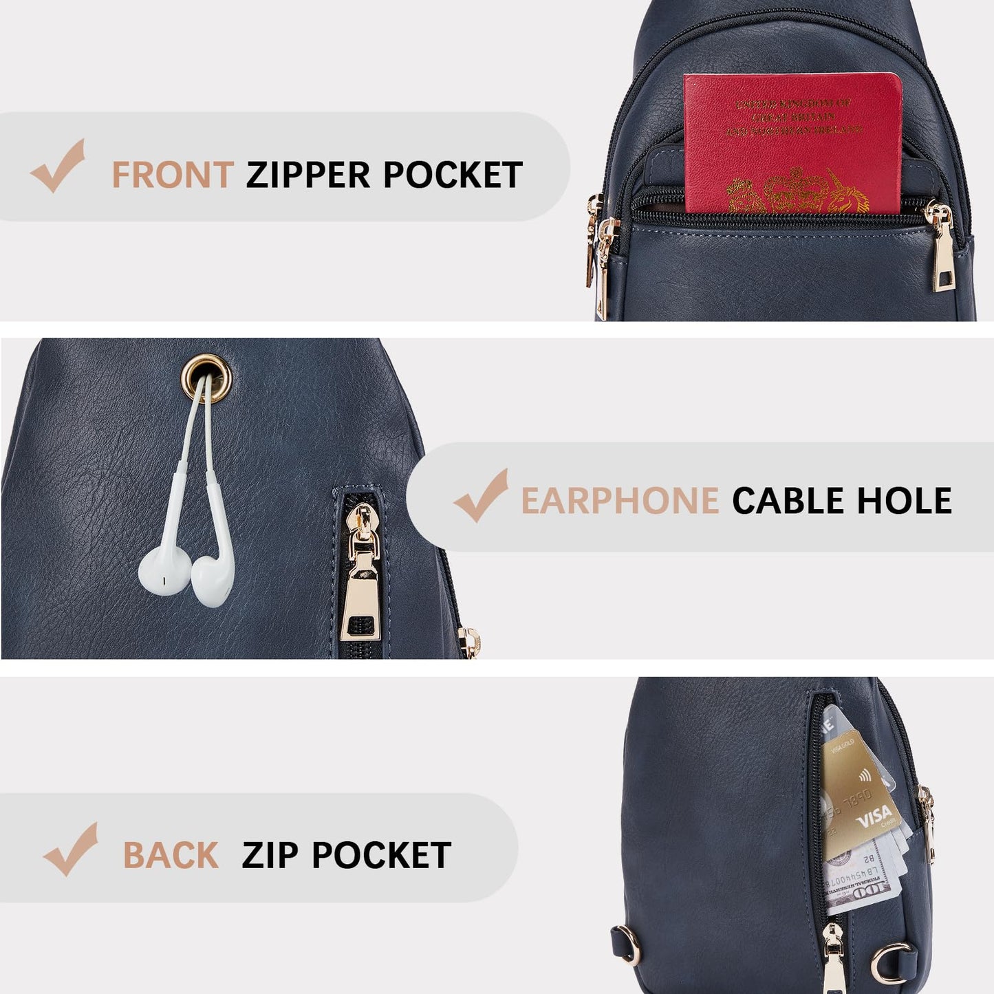 BOSTANTEN Small Sling Bag for Women Leather Crossbody Bags Fanny Pack Chest Bag for Travel, Blue