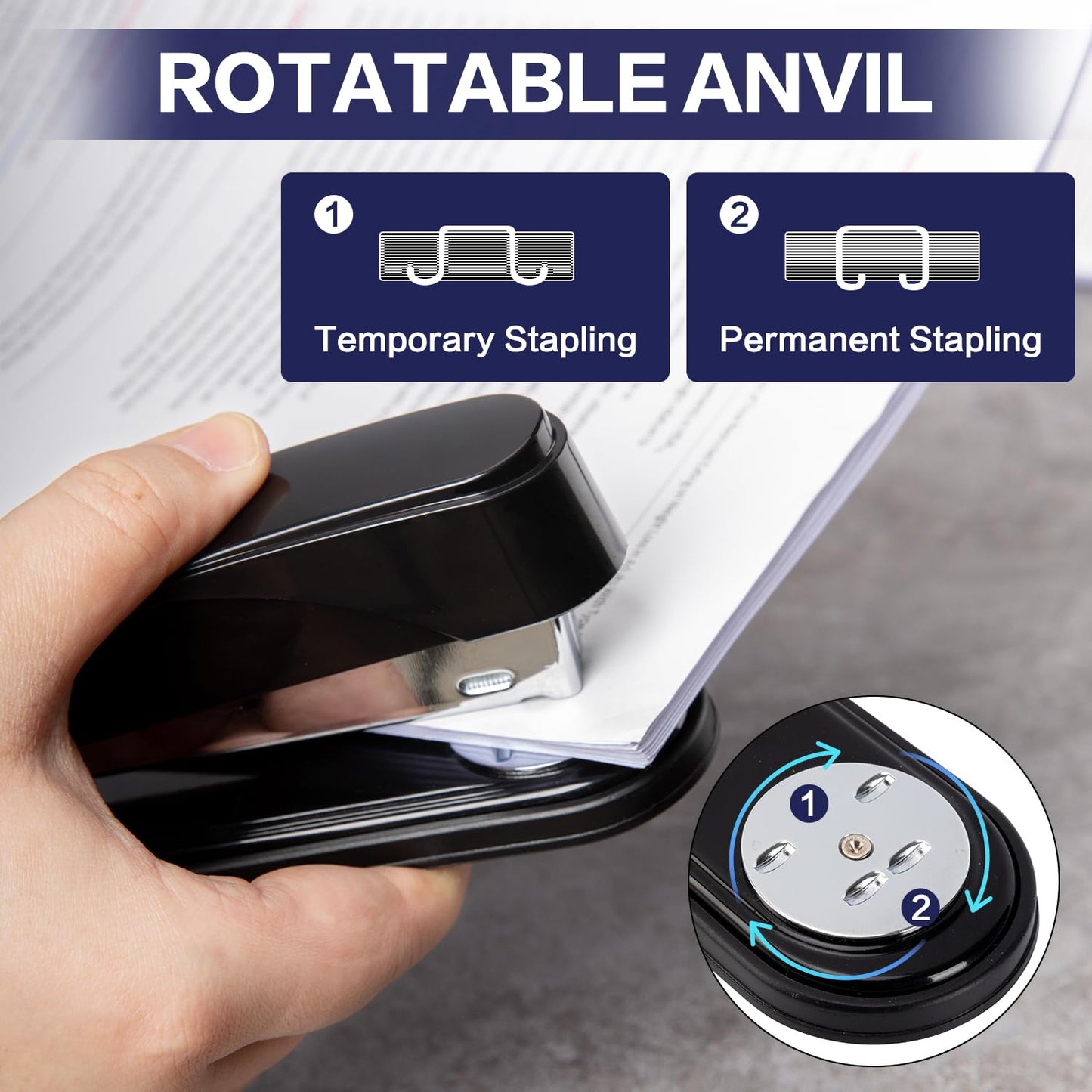 Deli Stapler Heavy Duty, Full Strip Staplers for Desk with 2000 Staples and Staple Remover, 50 Sheet Capacity, No Jam, Non-Slip Office Stapler with Staples for Office, Classroom, Black